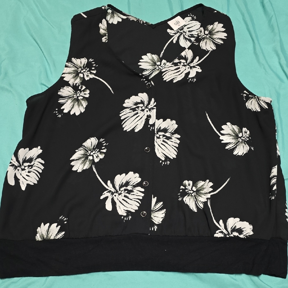 CAbi Black and White Floral Blouse